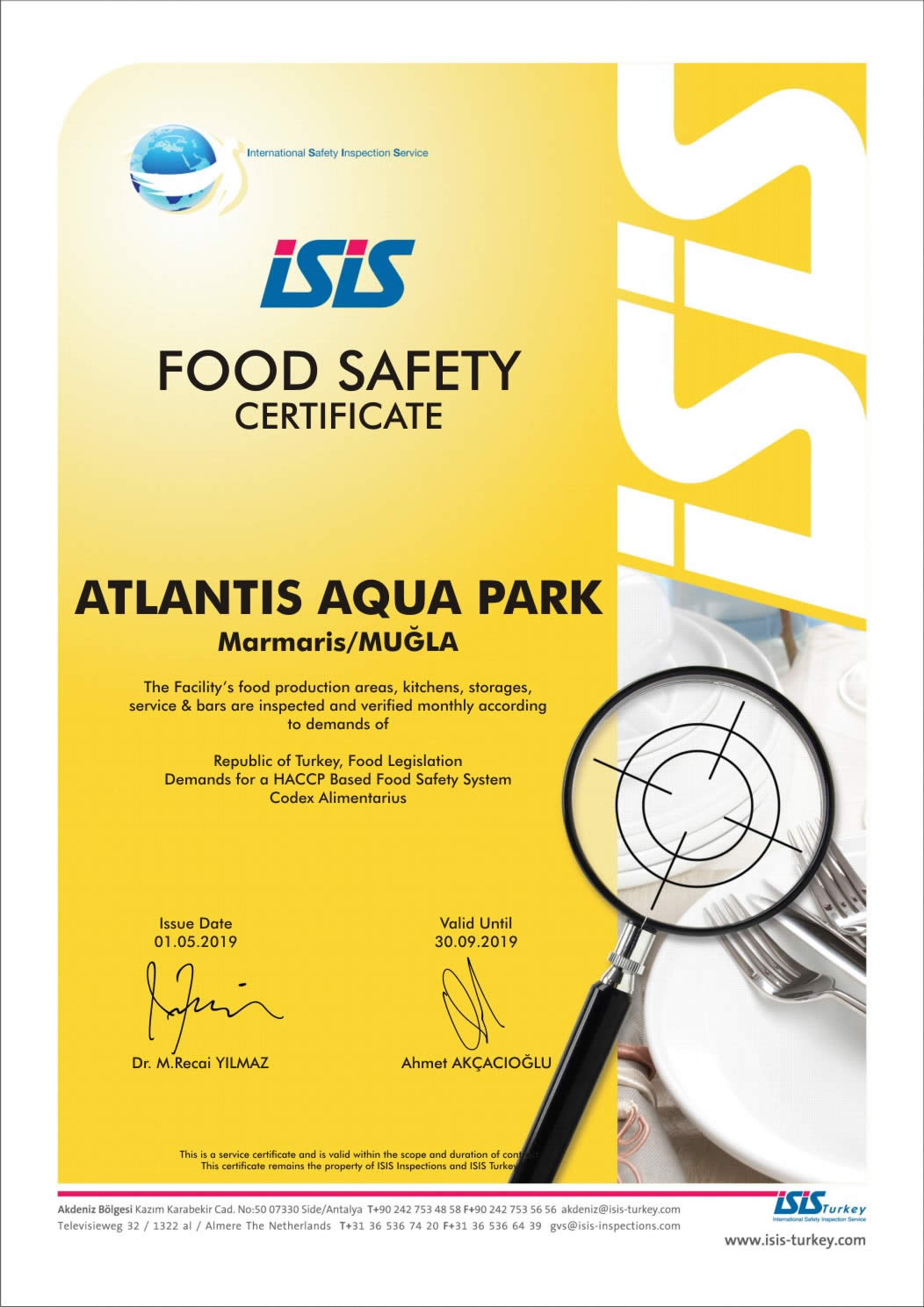 Atlantis Marmaris Water Park Food Safety and Hygiene