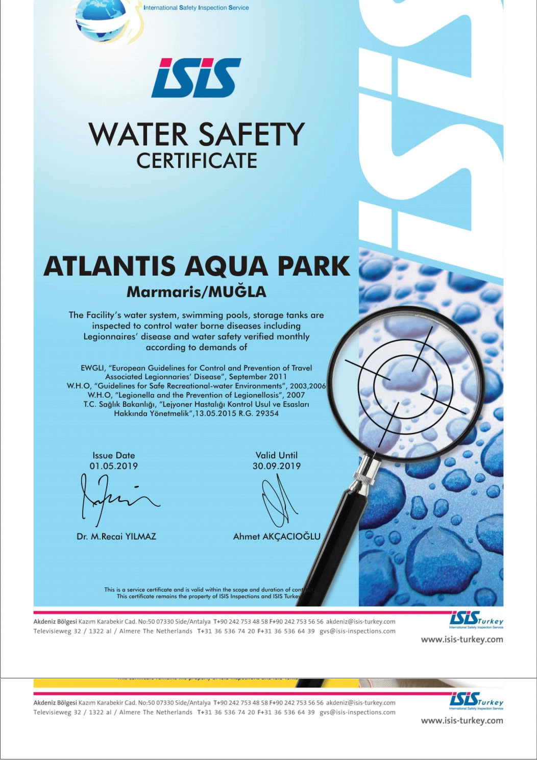 Atlantis Marmaris Water Water Safety and Hygiene